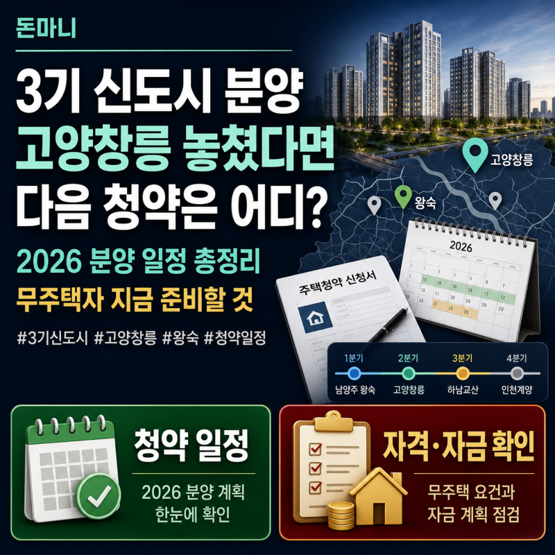 2026 3기 신도시 분양 일정, 고양창릉 놓쳤다면 다음은 어디? 무주택자 청약 준비방법