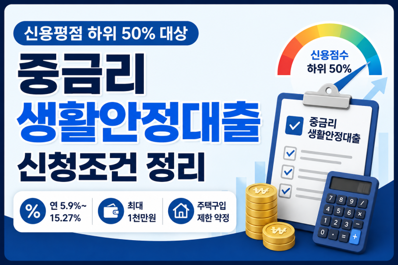 중금리 생활안정대출 신용평점 하위 50% 신청조건