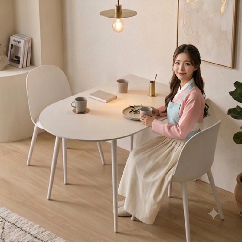 [리빙임당] 포세린 세라믹 식탁 반타원 800, 1인•신혼가구 주방 인테리어 고민 해결