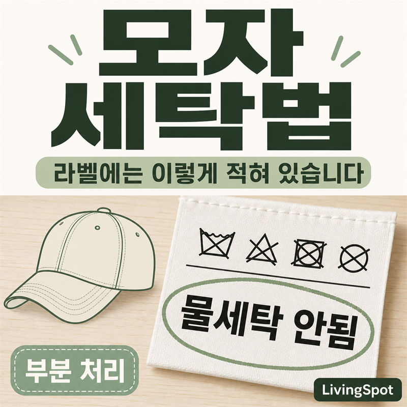 모자 세탁법 — 라벨을 봤더니 「물세탁 안됨」이라고 적혀 있었습니다
