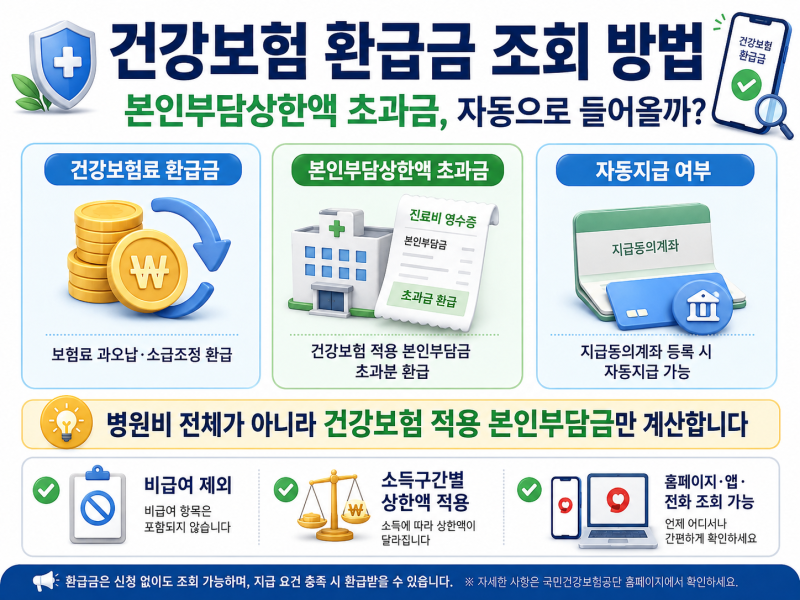 건강보험 환급금 조회 방법｜본인부담상한액 초과금 자동으로 들어올까?