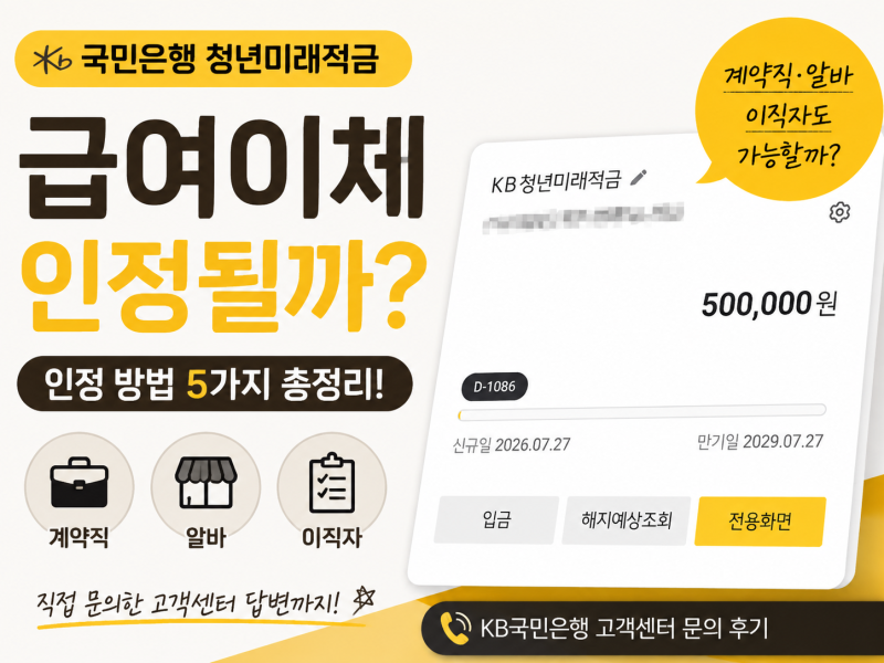 국민은행 청년미래적금 급여이체 인정 기준 총정리! 계약직·알바도 가능할까?