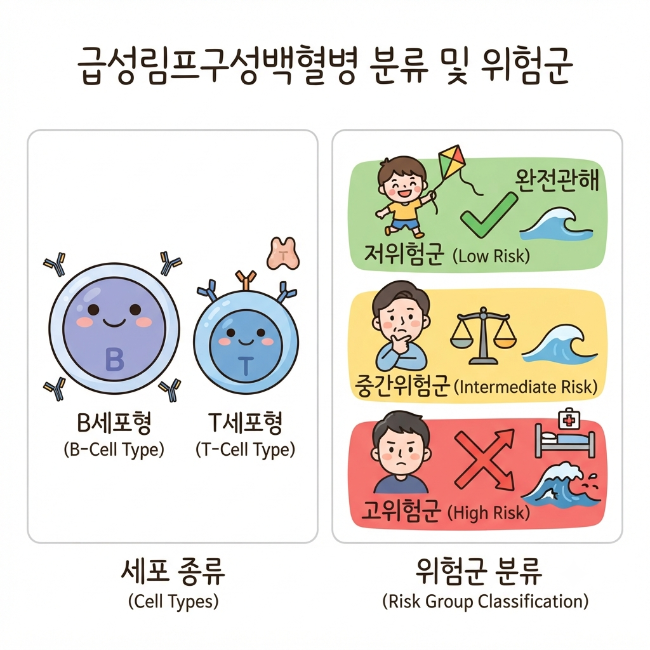 급성림프구성백혈병 분류 총정리｜B세포형·T세포형과 위험군 분류 기준