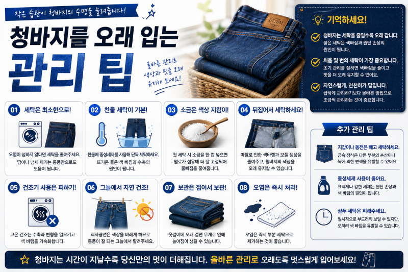청바지 물빠짐 방지 방법 소금 한 컵과 찬물 세탁이 중요한 이유