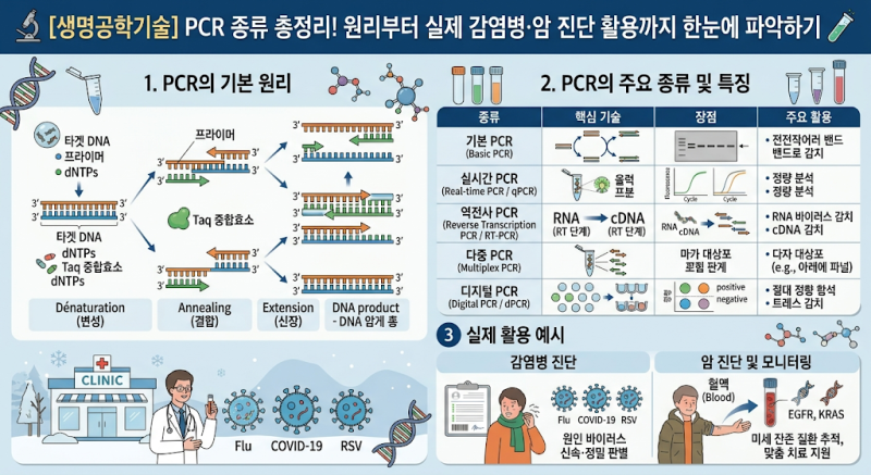 [생명공학기술] PCR 종류 총정리! 원리부터 실제 감염병·암 진단 활용까지 한눈에 파악하기