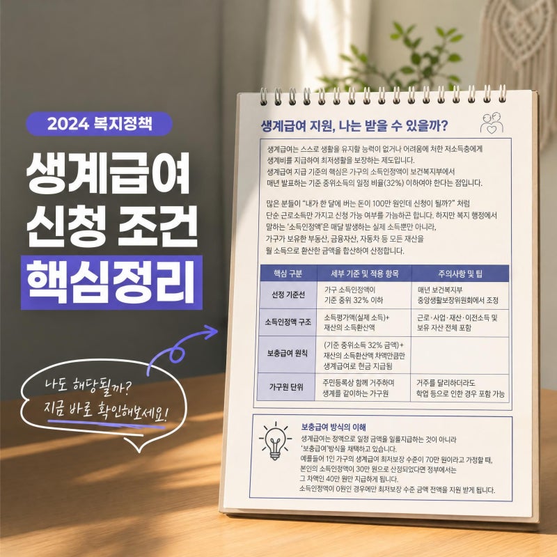 생계급여 소득인정액 산정과 자활 근로 조건 완벽 정리 (2026년 최신 기준)