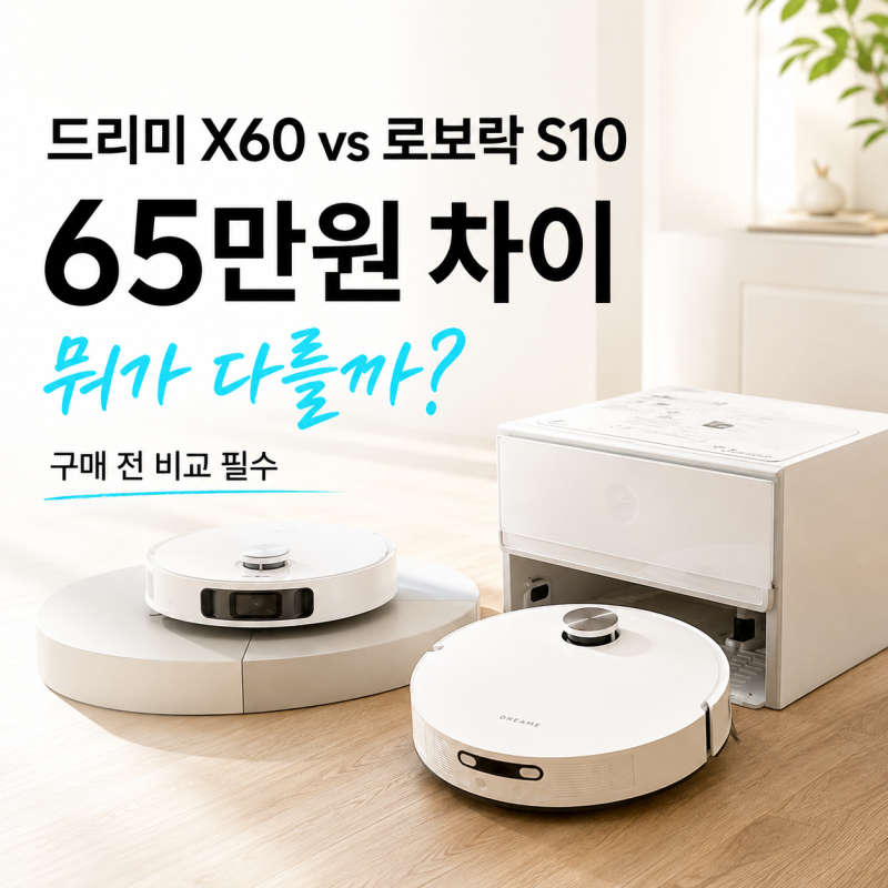 드리미 X60 마스터 vs 로보락 S10 맥스V 울트라 — 65만원 차이, 뭐가 달라질까