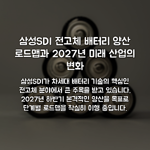 삼성SDI 전고체 배터리 양산 로드맵과 2027년 미래 산업의 변화