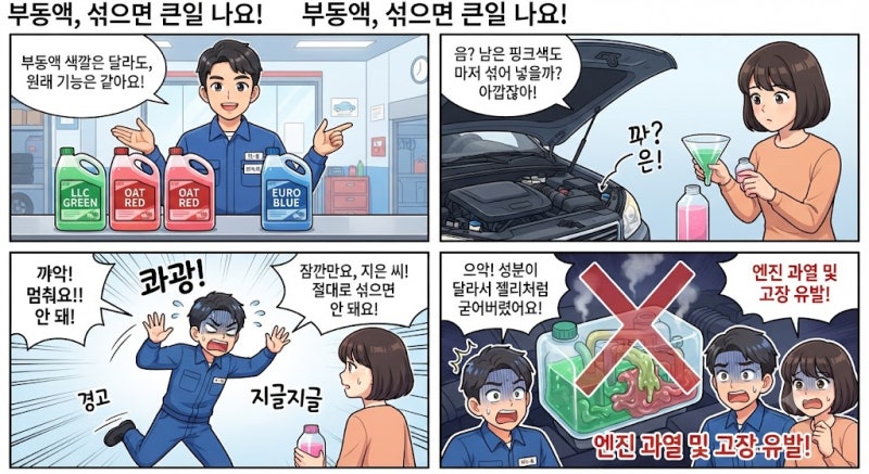 부동액 색깔이 다른 이유? 빨강·초록·파랑·핑크 섞어도 될까?