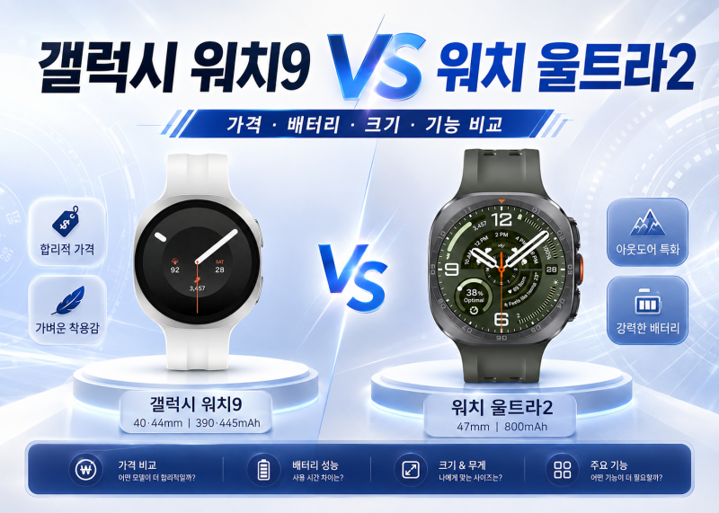 갤럭시 워치9 vs 워치 울트라2 차이｜가격·배터리·크기·기능 비교