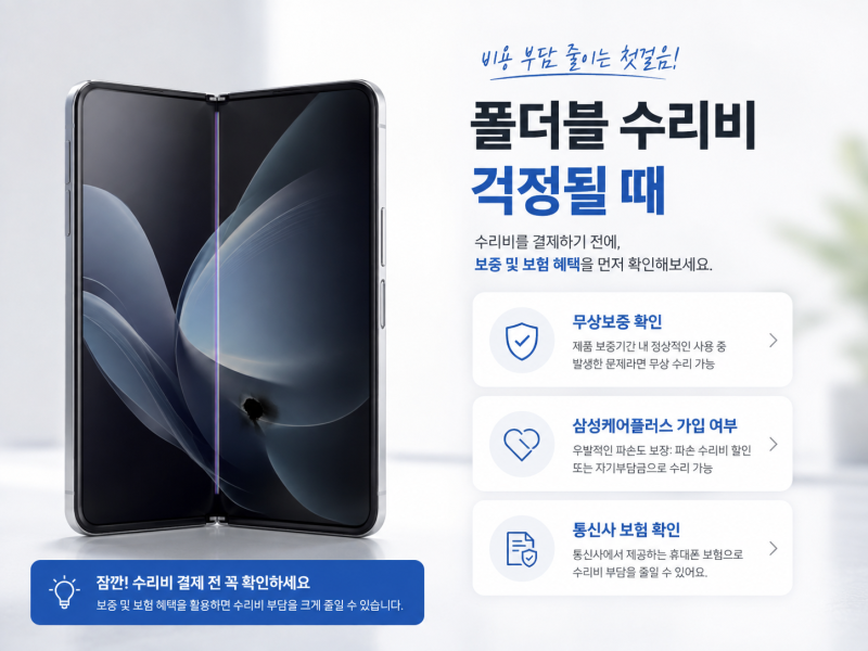 갤럭시 폴더블 수리비 걱정될 때｜삼성케어플러스 보험·무상보증 확인 방법