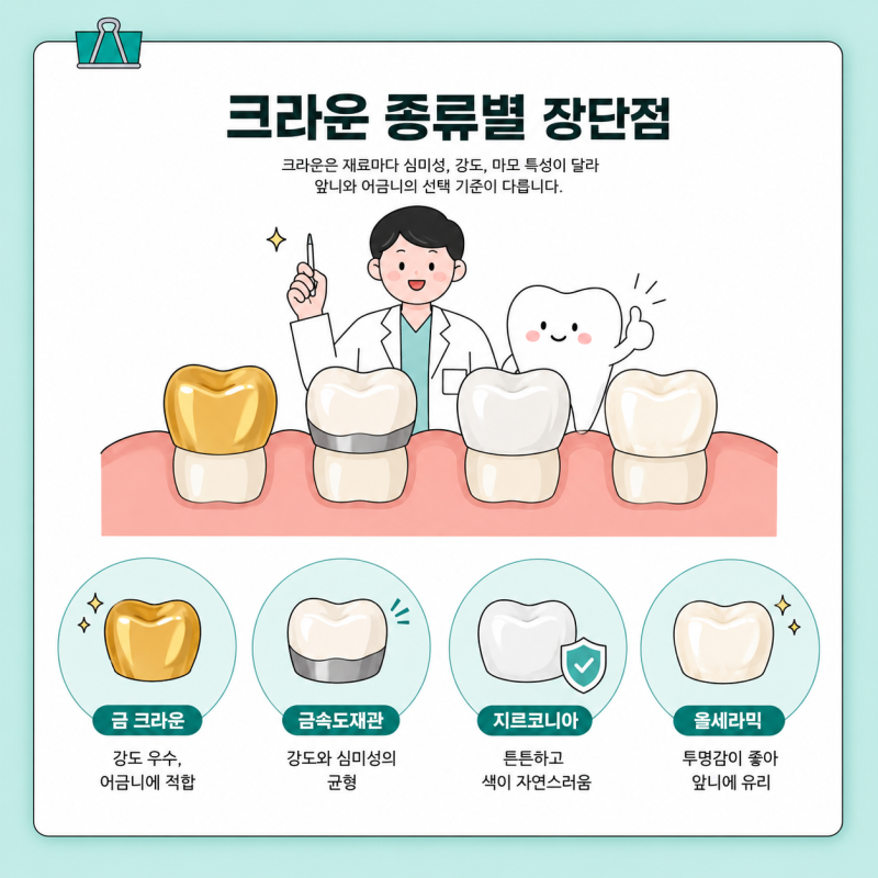 치아 크라운 종류 장단점 총정리, 나에게 맞는 크라운 종류 찾으려면?