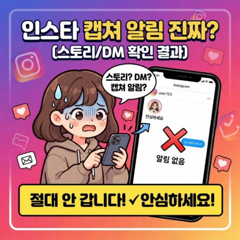 인스타 캡쳐 알림 가나요 스토리 디엠 가는지 확인 결과
