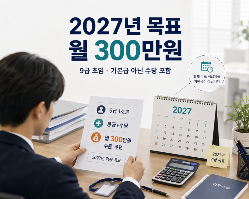 9급 공무원 월급 300만원, 2027년 목표·수당 포함 기준