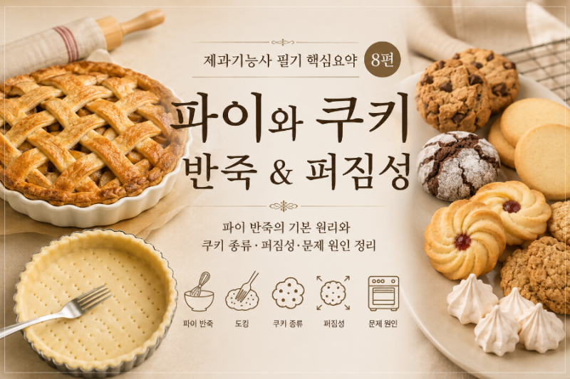 제과기능사 필기 핵심요약 8편｜파이와 쿠키 반죽, 퍼짐성 암기법