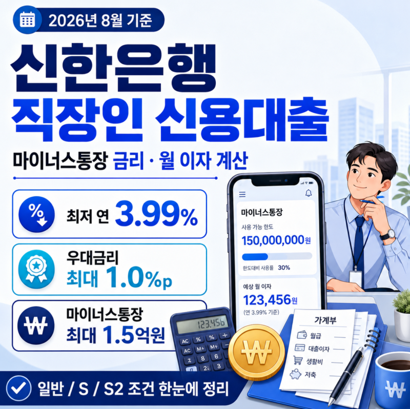 신한은행 직장인 신용 대출 마이너스 통장 금리 월 이자 계산