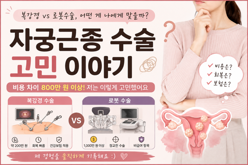자궁근종 복강경 vs 로봇수술 고민｜200만 원과 1,000만 원 이상, 비용 차이를 두고 고민한 이유