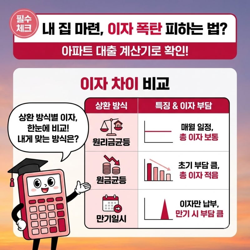 한 달 이자만 이만큼 차이 날 줄 몰랐던 아파트 대출 계산기 비교 방법