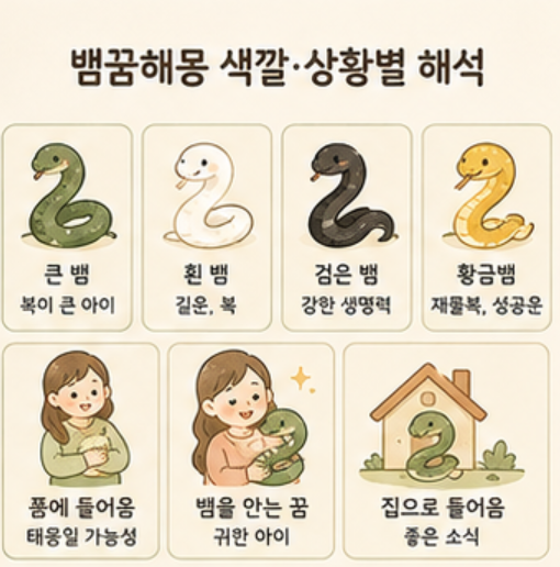 뱀태몽 아들일까? 뱀꿈해몽부터 색깔·상황별 태몽 의미 해석 총정리