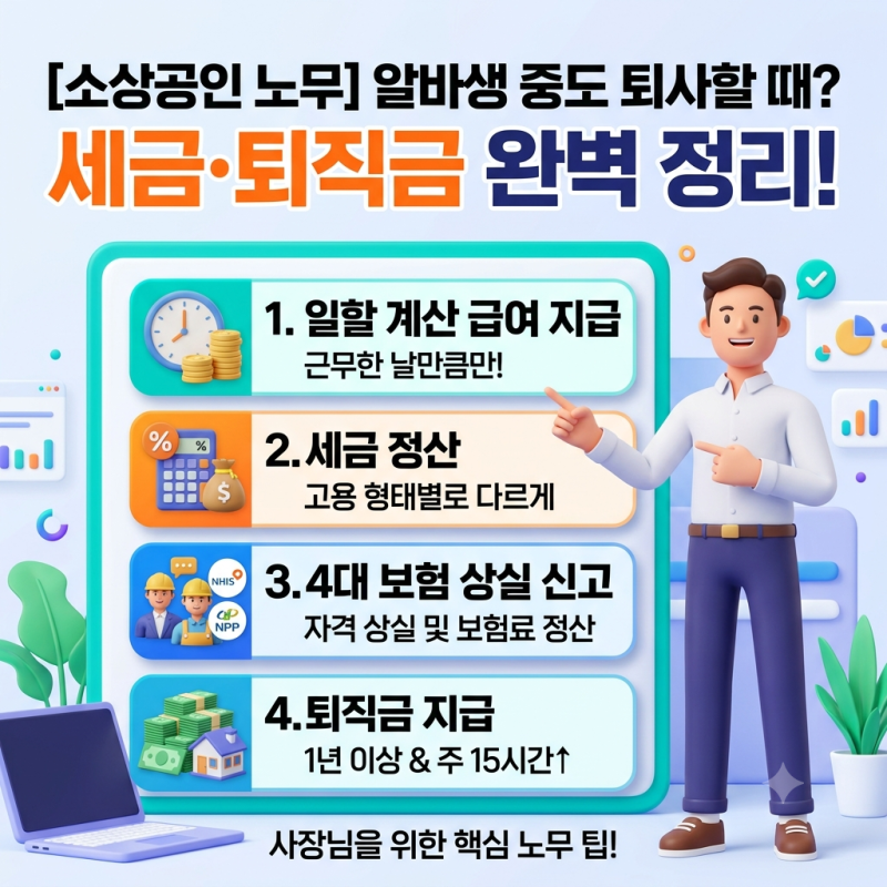[소상공인 노무] 알바생 중도 퇴사할 때 세금 정산 어떻게 할까? 퇴직금 & 중도퇴사 처리법