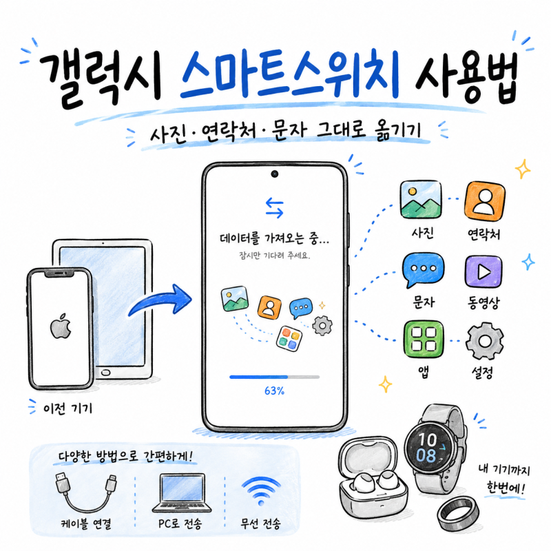 갤럭시 스마트스위치 사용법, 사진·연락처·문자 그대로 옮기기