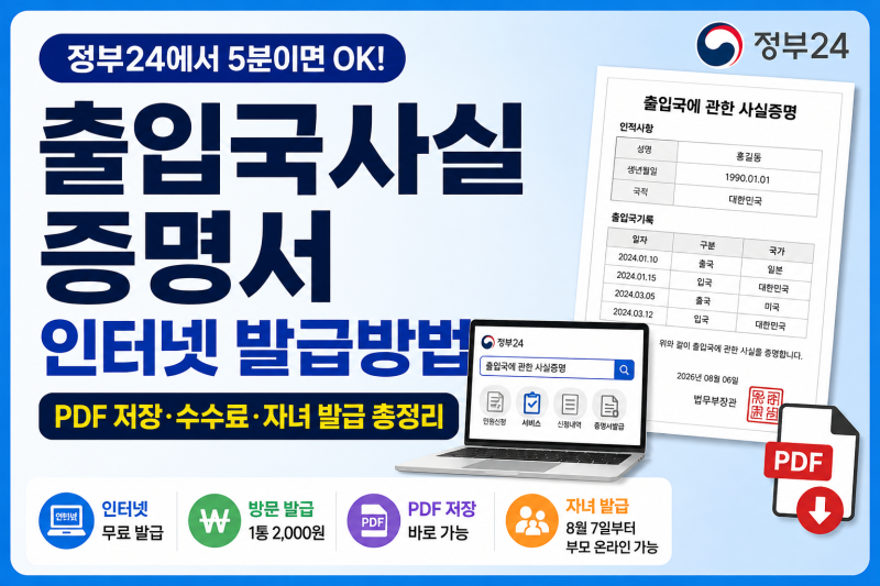 출입국사실증명서 인터넷 발급 방법｜정부24 PDF 저장·수수료·자녀 발급 총정리