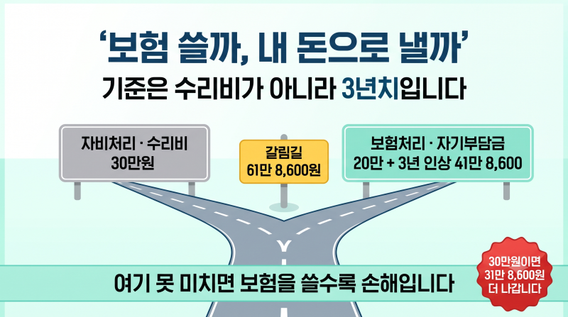 2026 자동차보험 할증 총정리 | 보험처리 손익분기는 수리비 62만원, 30만원은 자비가 31만원 낫....