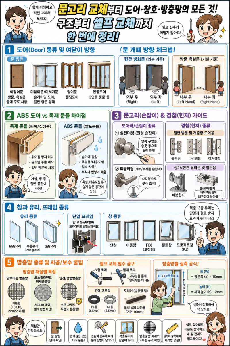 집수리 용어｜문고리·도어·창호·방충망 기본 구조와 종류 보수 교체