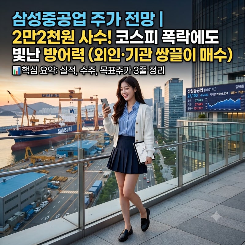 삼성중공업 주가 분석, 코스피 4.6% 폭락에도 2만2천원을 지킨 이유…주가변동 대응법 목표주....