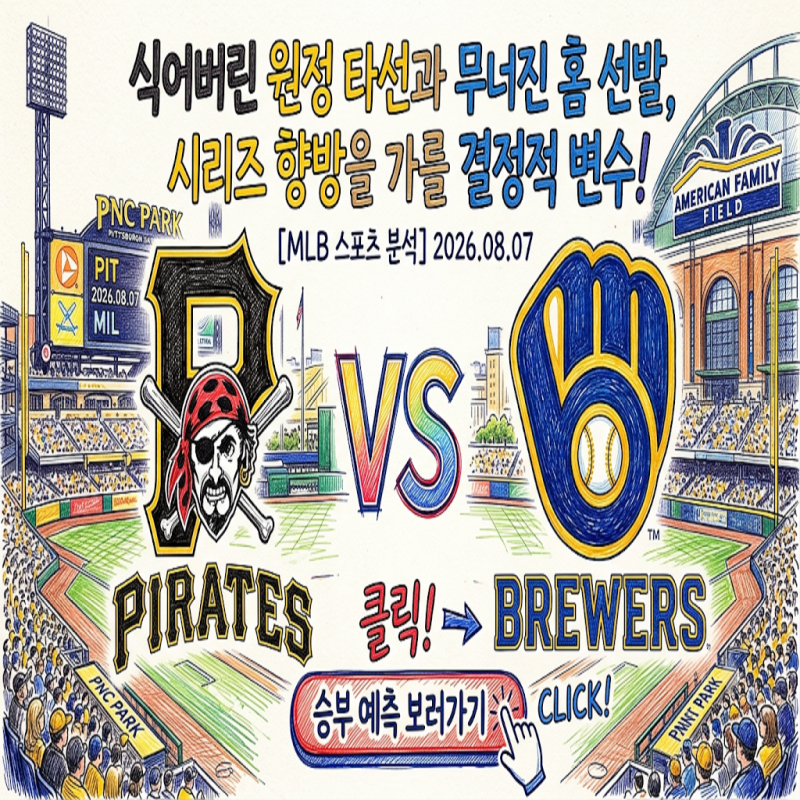 [MLB 스포츠 분석] 피츠버그 vs 밀워키 (2026.08.07) 11승 에이스의 반격 vs 흔들리는 메이, 타선 침....