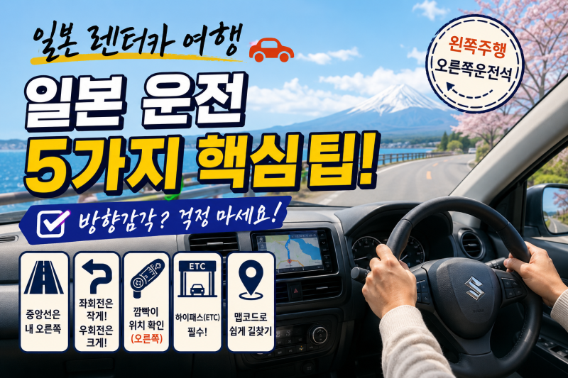 일본에서 렌터카 운전시 왼쪽, 오른쪽 방향 빨리 적응하는 방법!