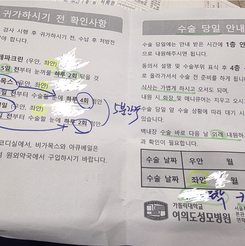 여의도 성모병원 백내장 수술 후기