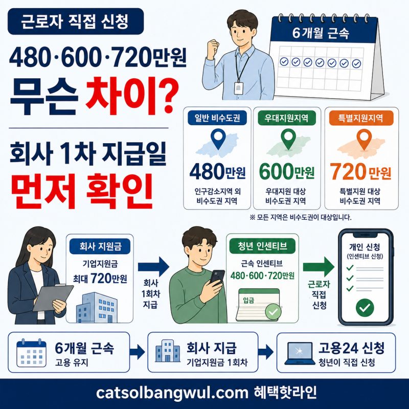 청년일자리도약장려금 근로자 직접 신청, 480·600·720만원 내 지역 확인