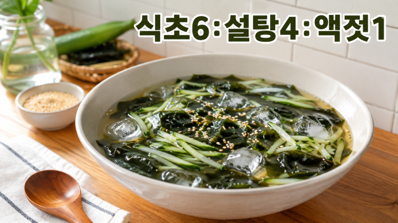 물 안 나오는 미역오이냉국, 식초6 설탕4 액젓1