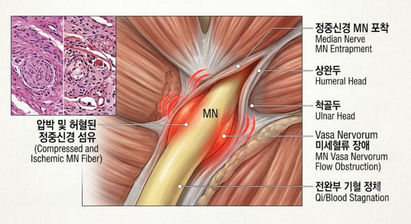 원회내근(Pronator Teres) 구획의 정중신경 포착 — 엄지·검지 손가락 저림의 병태생리와 C6-C7 협....