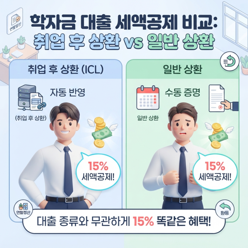 학자금 대출 세액공제 비교: 취업 후 상환 vs 일반 상환 연말정산 차이점과 세금 환급받는 법!