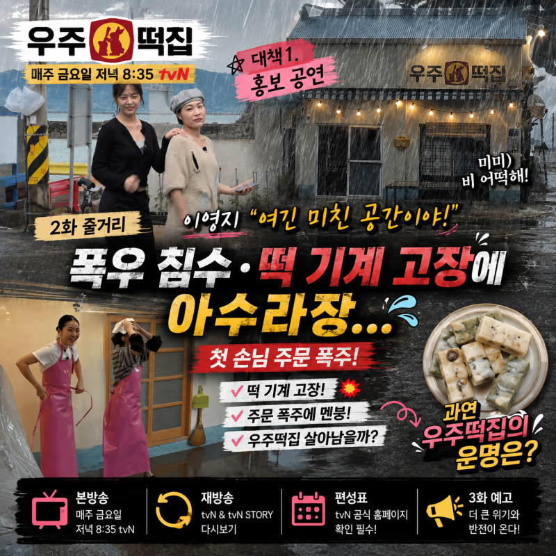 우주떡집 2화 줄거리, 이영지 “여긴 미친 공간이야!” 폭우 침수·떡 기계 고장에 아수라장....
