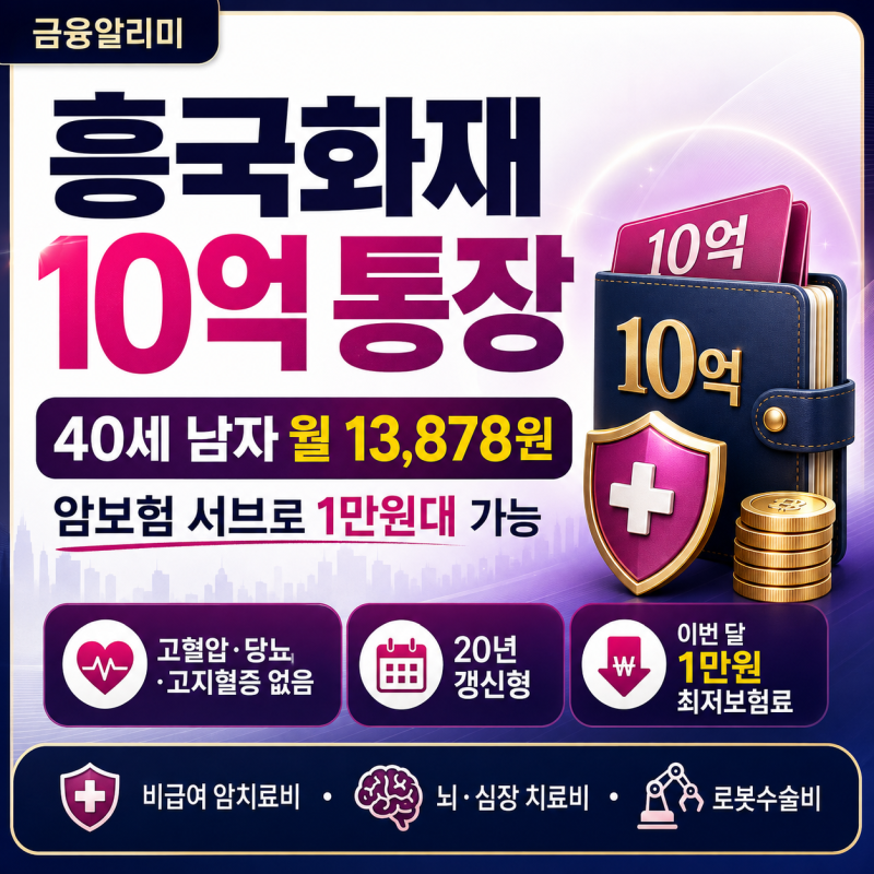 흥국화재 10억 통장 40세 남자 월 1만원대