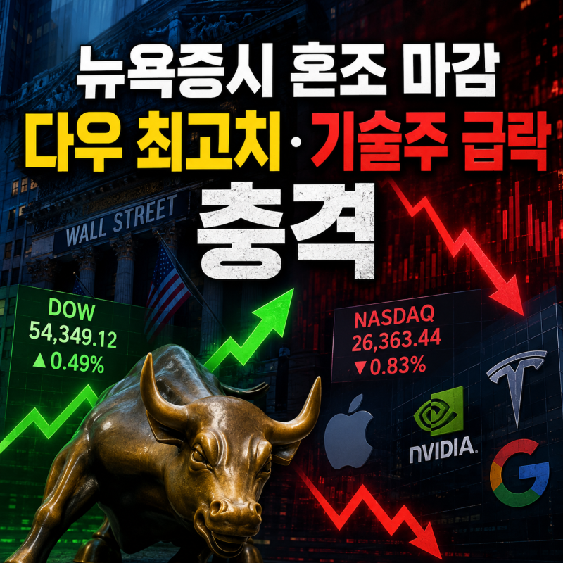 뉴욕증시 혼조 마감, 다우는 사상 최고치! 기술주는 왜 급락했을까?