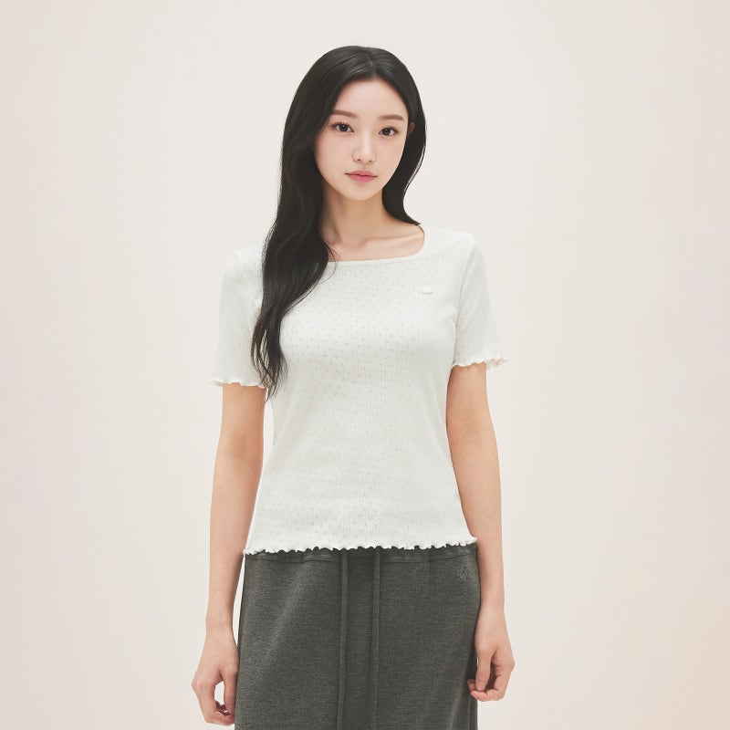 로엠 반팔 펀칭소재 스퀘어넥 티셔츠 RMHWG25RT6 써본 후기