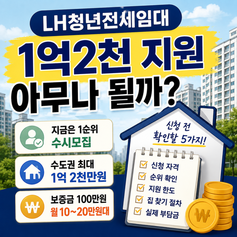 “1억2천 지원 아무나 될까?” LH청년전세임대 2026 신청 전 확인할 5가지