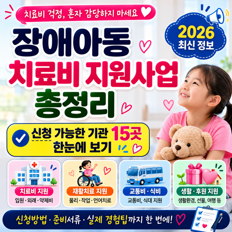 장애아동 치료비 지원사업 총정리 | 신청 가능한 기관 15곳 한눈에 보기 (2026 최신)