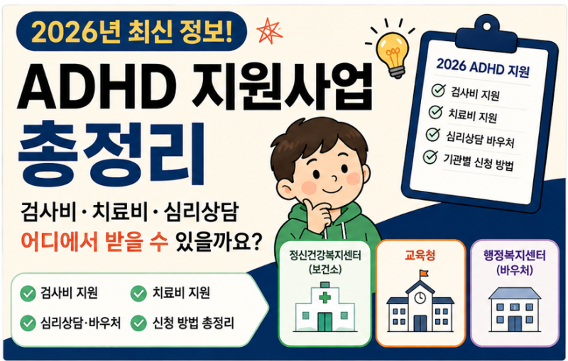 2026년 ADHD 지원사업 총정리｜검사비·치료비·심리상담, 어디에서 받을 수 있을까요?