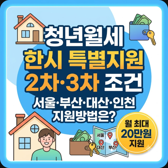 청년월세 한시 특별지원 2차.3차 조건, 서울.부산.대산.인천 지원방법은?