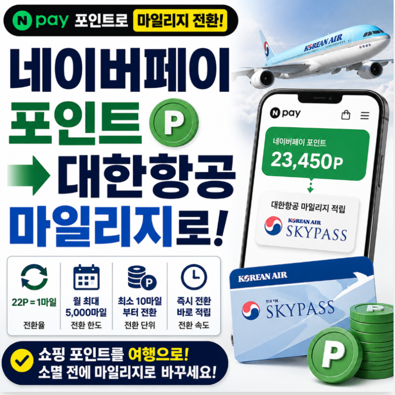 네이버페이 포인트로 대한항공 마일리지 적립하는 법 : 전환 방법과 유리한 이유