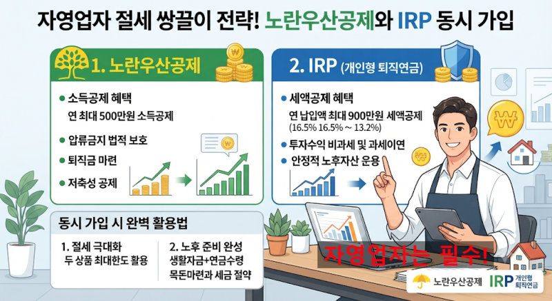 자영업자 절세 쌍끌이 전략! 노란우산공제와 IRP(개인형 퇴직연금) 동시 가입 장단점 및 완벽 ....
