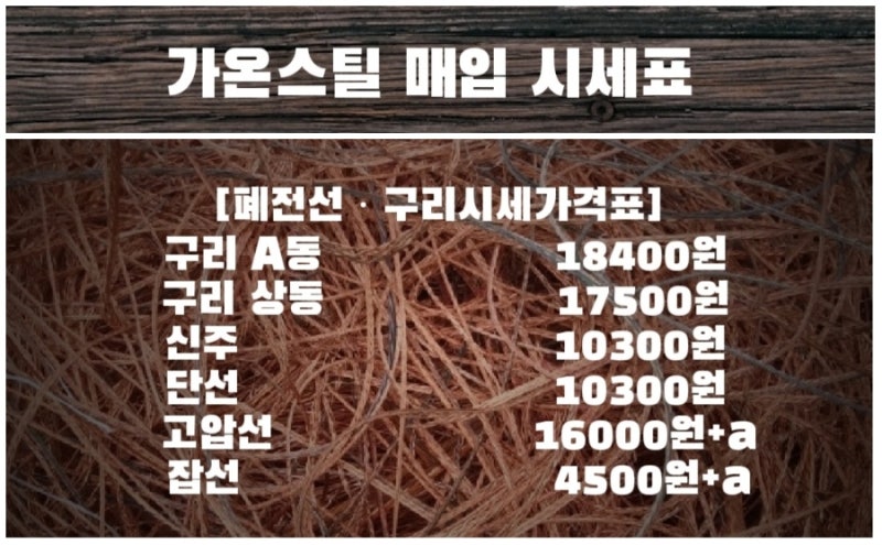 천안고물상 아산고물상 신주시세 폐전선가격 동시세 고철시세 알루미늄 고물시세 황동가격 ....