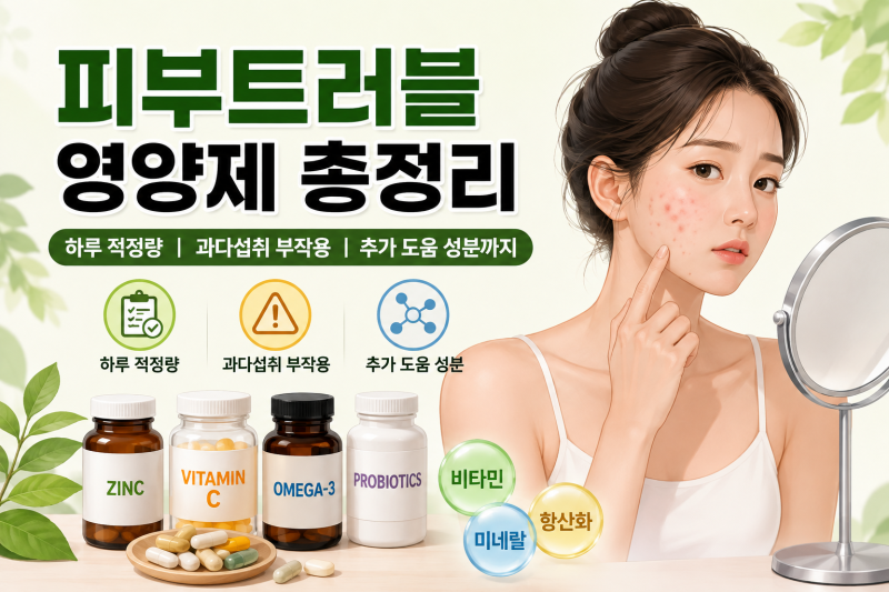 피부트러블 영양제 총정리 | 하루 적정량, 과다섭취 부작용, 추가 도움 성분까지