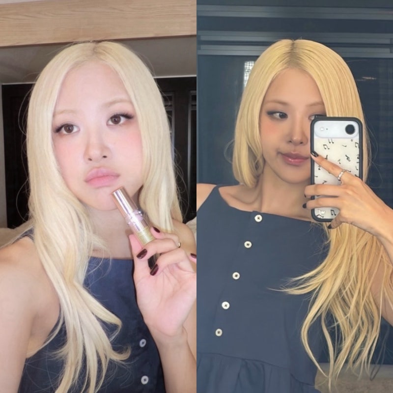블랙핑크 로제 금발 패션, 글로니 블라우스+와일드플라워 한정판 아이폰 케이스