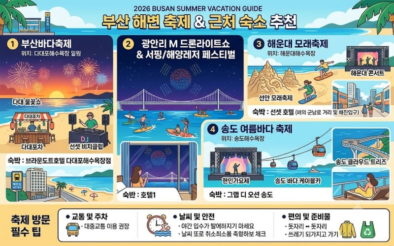 2026 부산 여름휴가 가이드 : 부산 해변 축제 & 근처 숙소 추천
